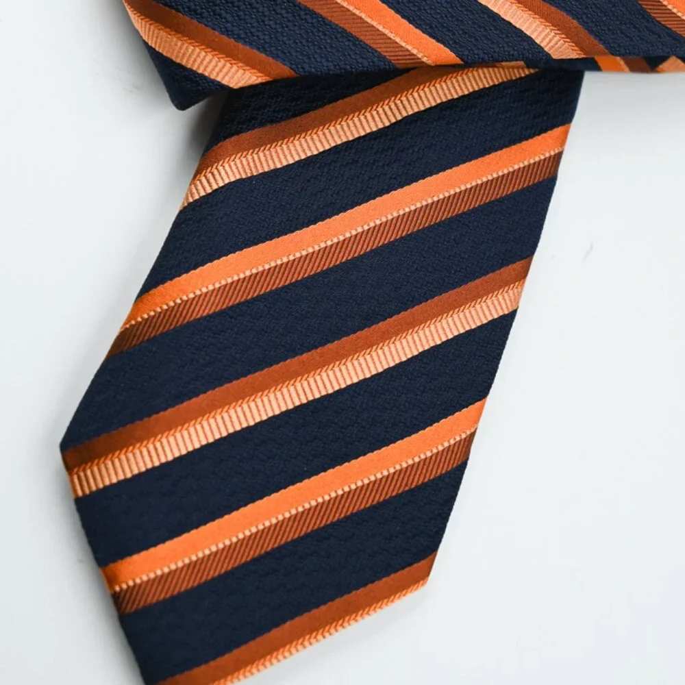 Canali Navy and Orange Striped Silk Tie